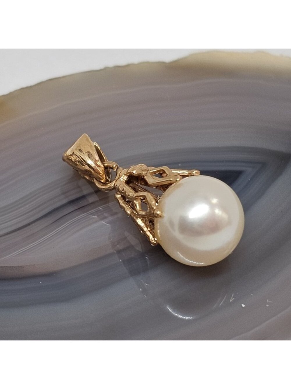 14K Yellow Gold 8mm White Pearl Pendant Charm Fine Dainty Jewelry